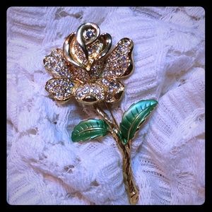 3" Rhinestone Rose Pin